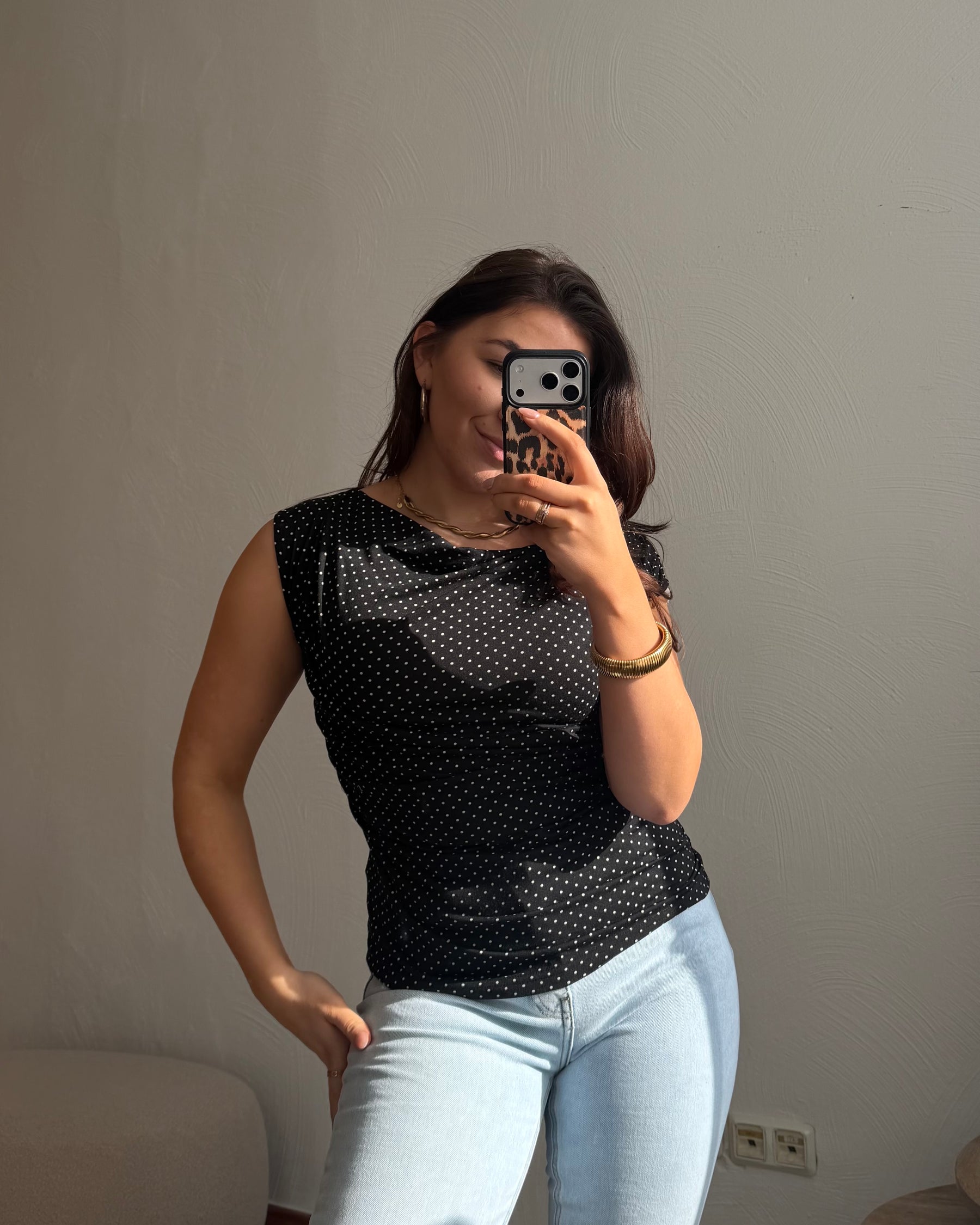Schwarzes Polka Dot Top DALIVIA