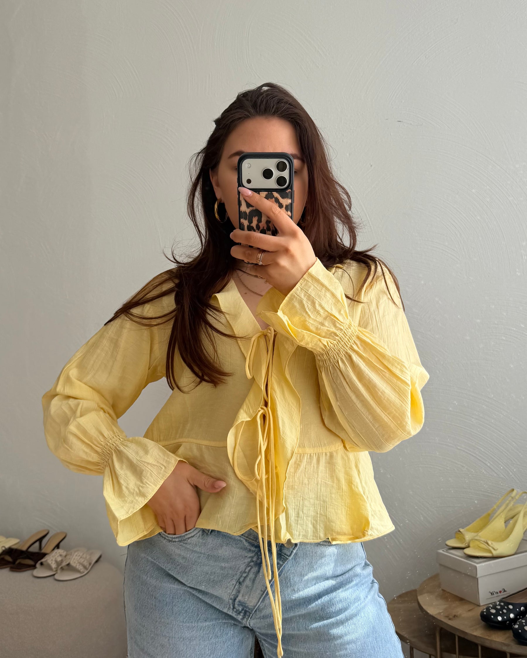 Ruffle Bow Bluse Gelb DALIVIA